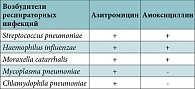 Таблица 4. Антимикробная эффективность азитромицина в сравнении с амоксициллином