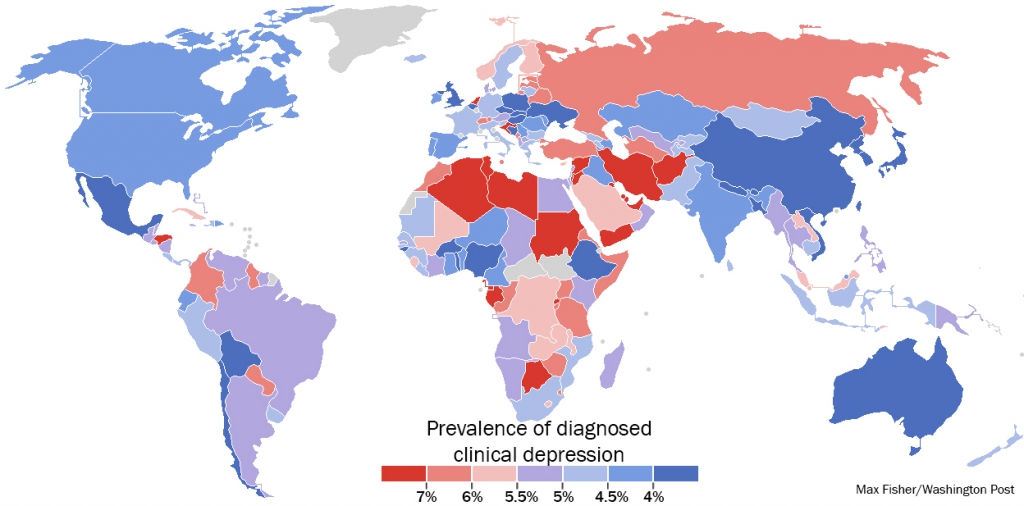 Карта уровня депрессии в мире