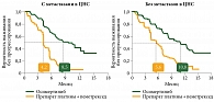 Рис. 2. Выживаемость без прогрессирования в зависимости от наличия метастазов в ЦНС