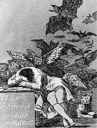 Рис. 4. Сон разума рождает чудовищ. Выражает связь между иррациональным бессознательным и художественным творчеством. Идея, восходящая еще к Аристотелю, который утверждал: «Не бывает великого гения без примеси безумия»