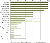 Рис. 1. Представленность типов бактерий в исследуемых группах
