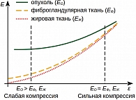 Рис. 2. Поведение тканей молочной железы  при различных уровнях предварительной компрессии. Адаптировано из исследований [4, 35, 36]