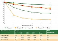 Скорректированная кумулятивная выживаемость женского населения Челябинской области  со злокачественными новообразованиями эндометрия (С54) в 2003–2012 гг.